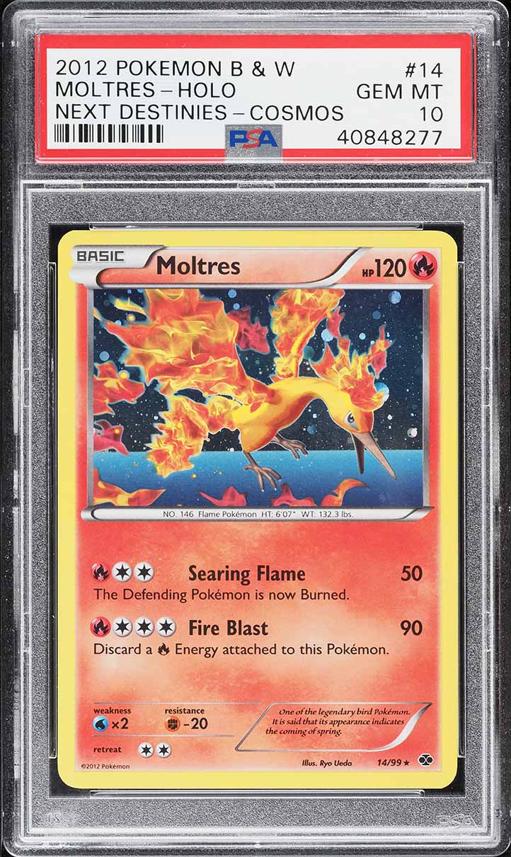 2012 Pokemon Black & White Next Destinies Cosmos Holo Moltres #14 PSA 10 GEM
