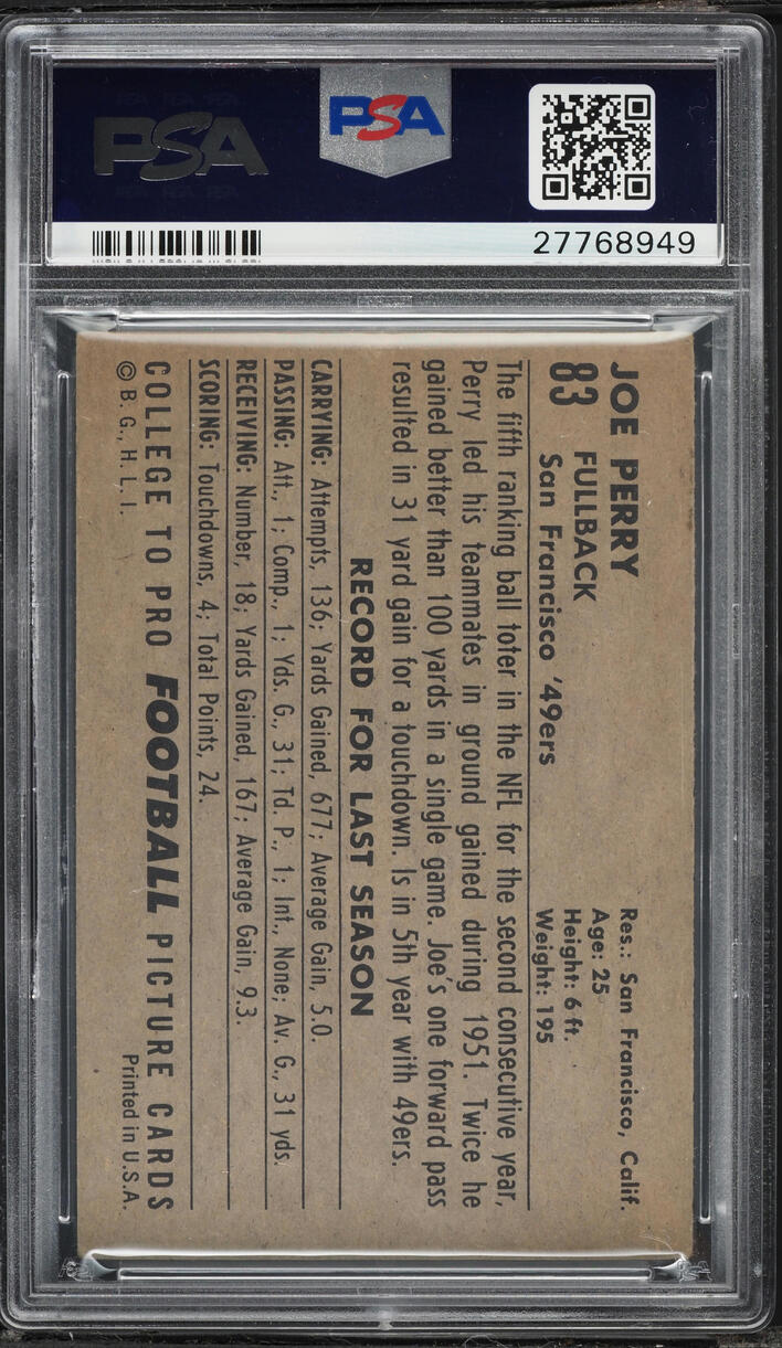 1952 Bowman Large Joe Perry #83 PSA 4 VGEX