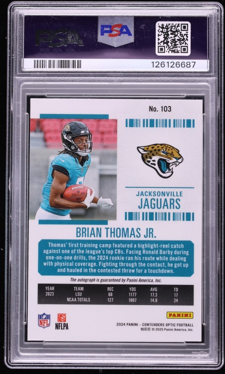 2024 Panini Contenders Optic Brian Thomas Jr. ROOKIE AUTO #103 PSA 9 MINT