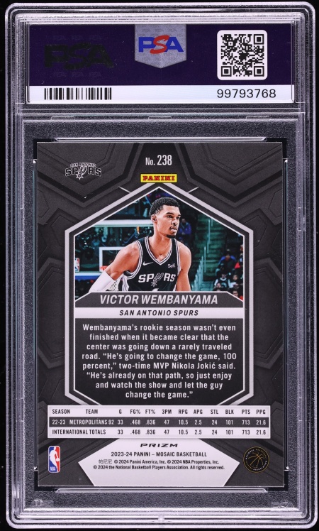 2023 Panini Mosaic White Sparkle Victor Wembanyama ROOKIE #238 PSA 10 GEM MINT