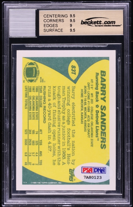 1989 Topps Traded Barry Sanders ROOKIE #83T BGS 9.5 GEM MINT