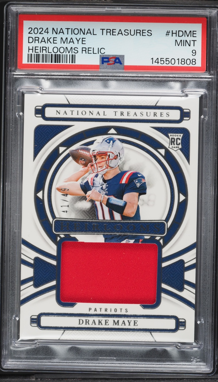 2024 National Treasures Heirlooms Drake Maye ROOKIE PATCH /49 #H-DME PSA 9 MINT