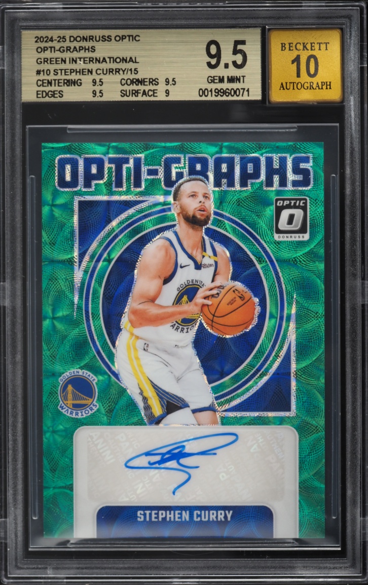 2024 Donruss Optic Opti-Graphs Green International Stephen Curry AUTO /15 #10 BGS 9.5 GEM MINT