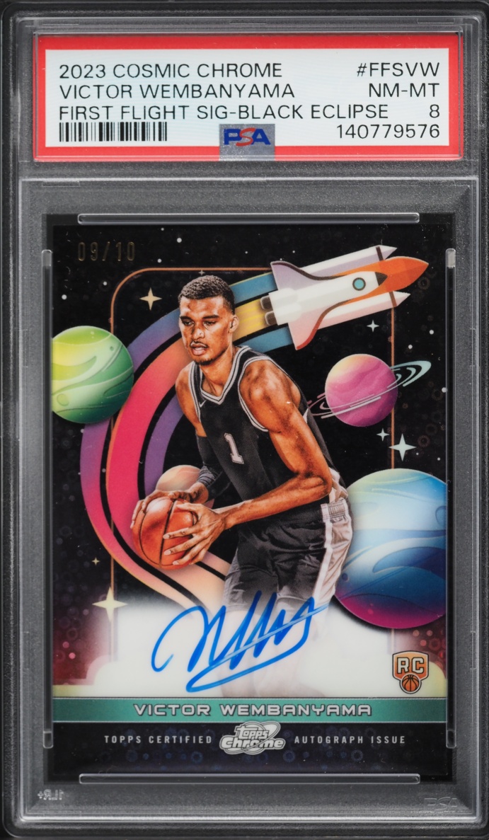 2023 Topps Chrome Cosmic First Flight Black Eclipse Victor Wembanyama ROOKIE AUTO /10 PSA 8