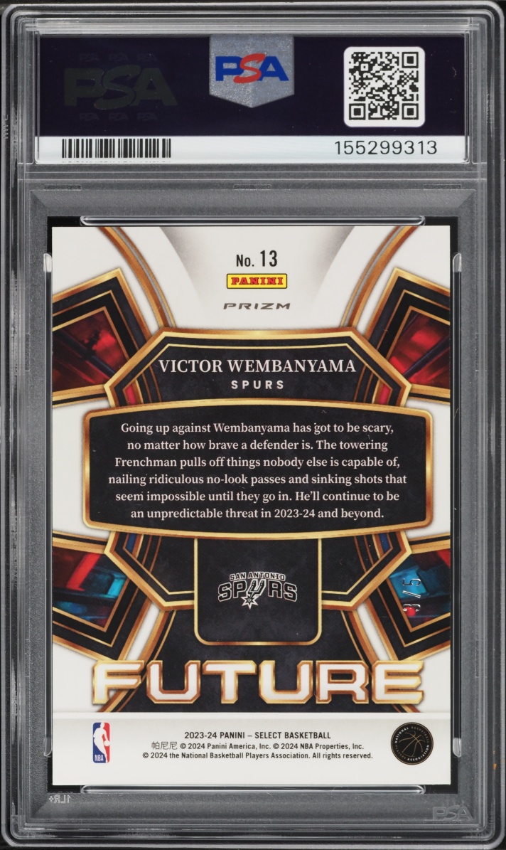 2023 Select Future Green Prizm Victor Wembanyama ROOKIE /5 #13 PSA AUTH