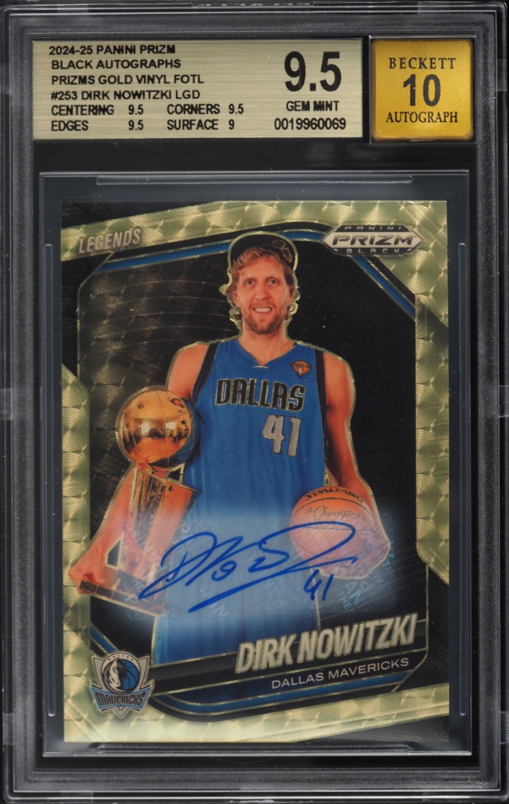 2024 Panini Prizm Black Gold Vinyl FOTL Dirk Nowitzki AUTO /5 #253 BGS 9.5 GEM MINT