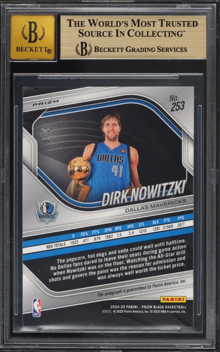 2024 Panini Prizm Black Gold Vinyl FOTL Dirk Nowitzki AUTO /5 #253 BGS 9.5 GEM MINT