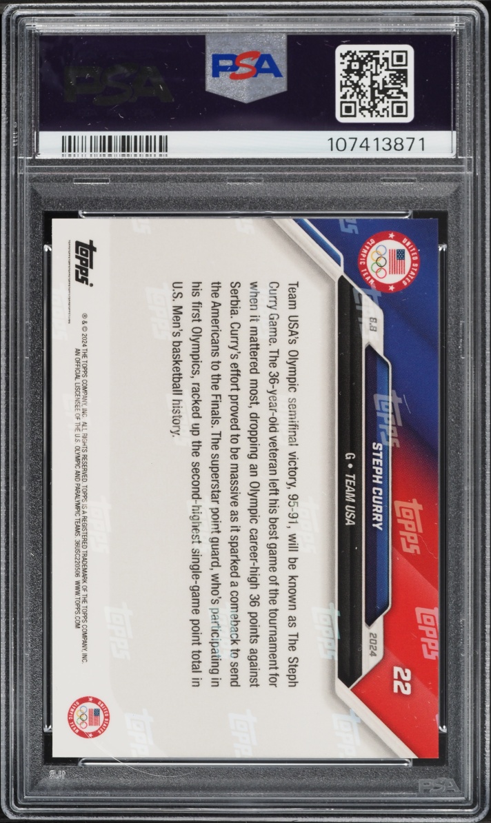2024 Topps Now Olympic Games Red Steph Curry /10 #22 PSA 9 MINT