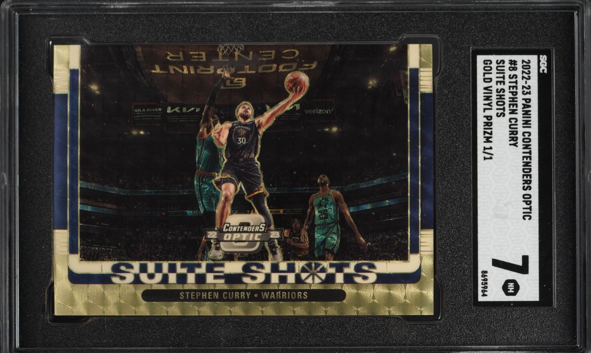 2022 Panini Contenders Optic Suite Shots Gold Vinyl Prizm Stephen Curry 1/1 #8 SGC 7 NRMT