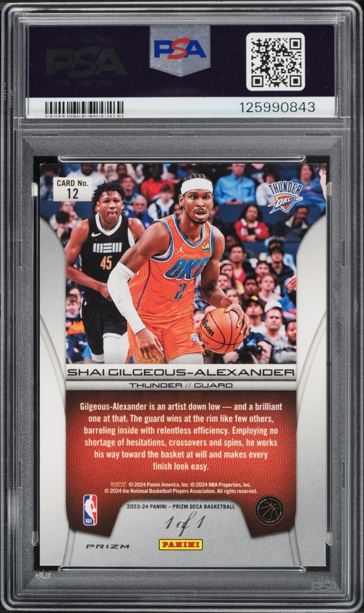 2023 Panini Prizm Deca Brilliance Black Prizm Shai Gilgeous-Alexander 1/1 #12 PSA 7 NRMT