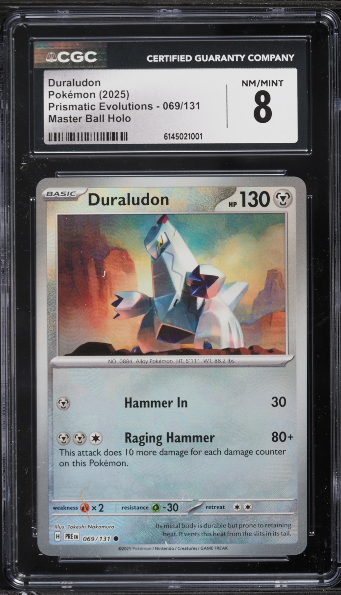 2025 Pokemon Scarlet & Violet Prismatic Evolutions Master Ball Holo Duraludon #69 CGC 8 NM-MT