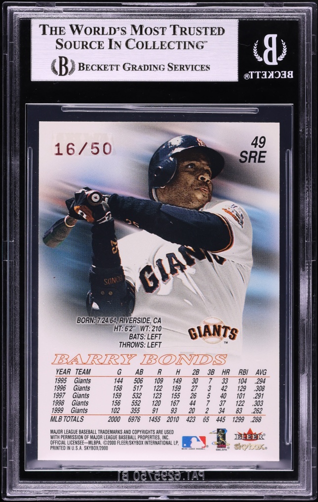 2000 Skybox Star Rubies Extreme Barry Bonds /50 #49 BGS 9 MINT - Photo 2