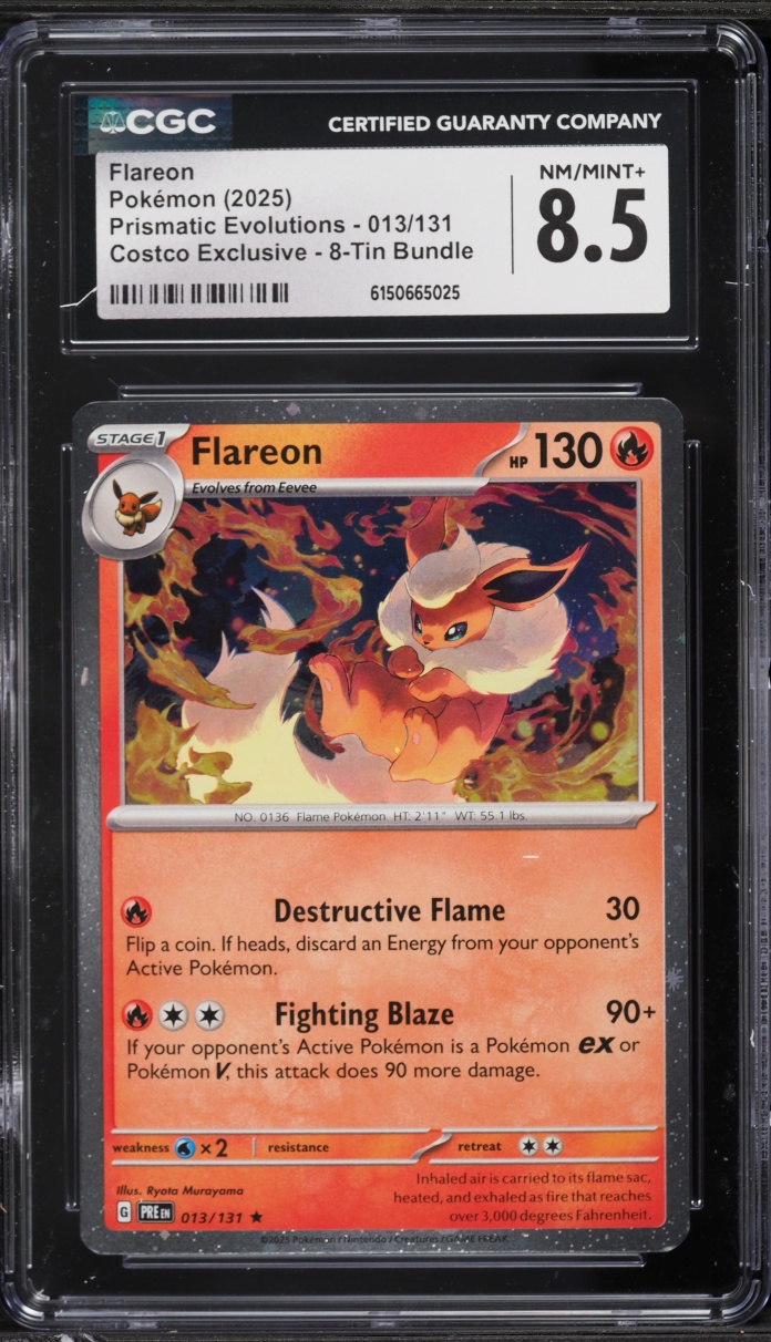 2025 Pokemon Scarlet & Violet Prismatic Evolutions Costco Exclusive Flareon #13 CGC 8.5 NM-MT+