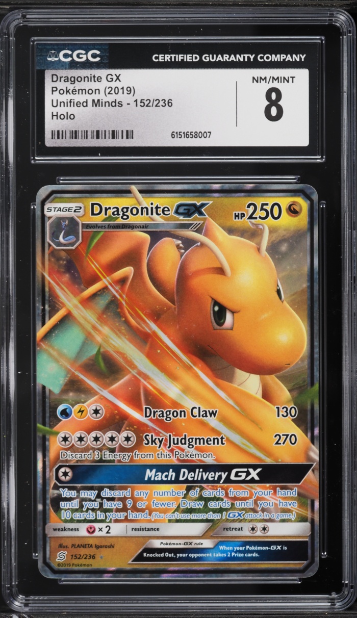 2019 Pokemon Sun & Moon Unified Minds Dragonite GX #152 CGC 8 NM-MT