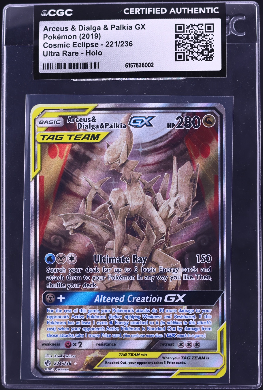 2019 Pokemon Sun & Moon Cosmic Eclipse Full Art Arceus Dialga Palkia GX #221 CGC AUTH