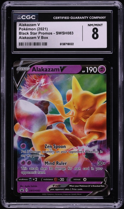 2021 Pokemon Sword & Shield Black Star Promo Box Alakazam V #SWSH083 CGC 8 NM-MT