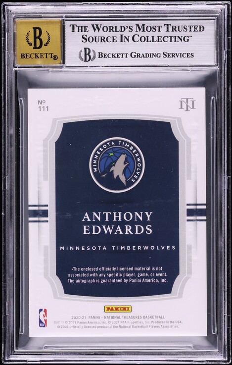 2020 National Treasures Anthony Edwards ROOKIE PATCH AUTO /99 #111 BGS 8 NM-MT