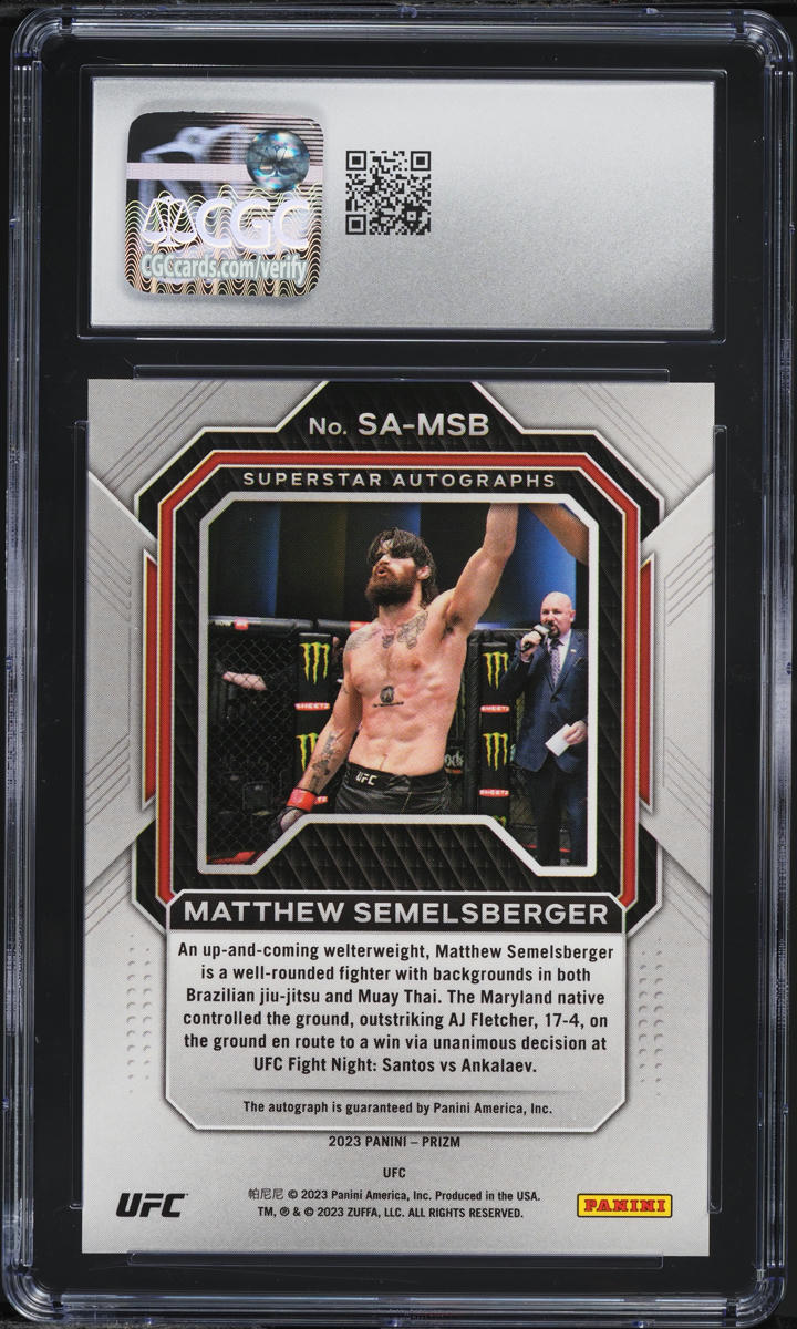 2023 Panini Prizm UFC Superstar Matthew Semelsberger ROOKIE AUTO #SA-MSB CGC 10