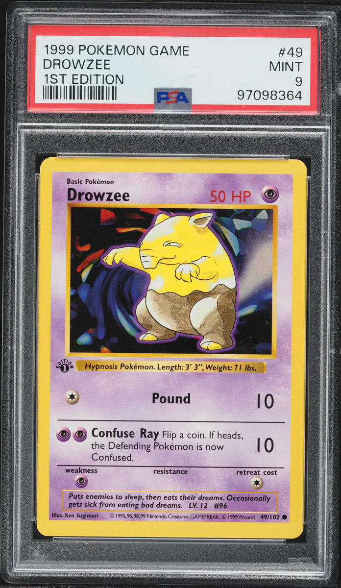 1999 Pokemon Base Set Shadowless 1st Edition Drowzee #49 PSA 9 MINT