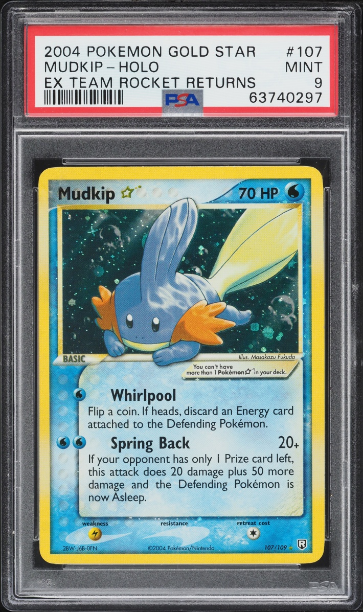 2004 Pokemon EX Team Rocket Returns Holo Mudkip Gold Star #107 PSA 9 MINT