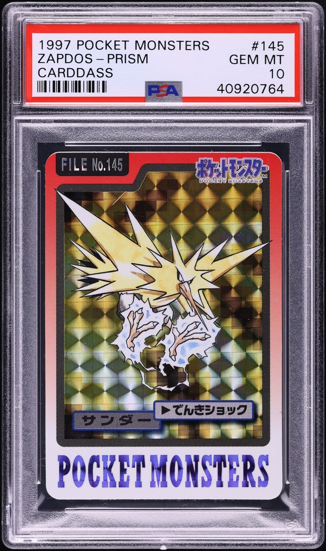 1997 Pokemon Japanese Pocket Monsters Carddass Prism Zapdos #145 PSA 10 GEM MINT
