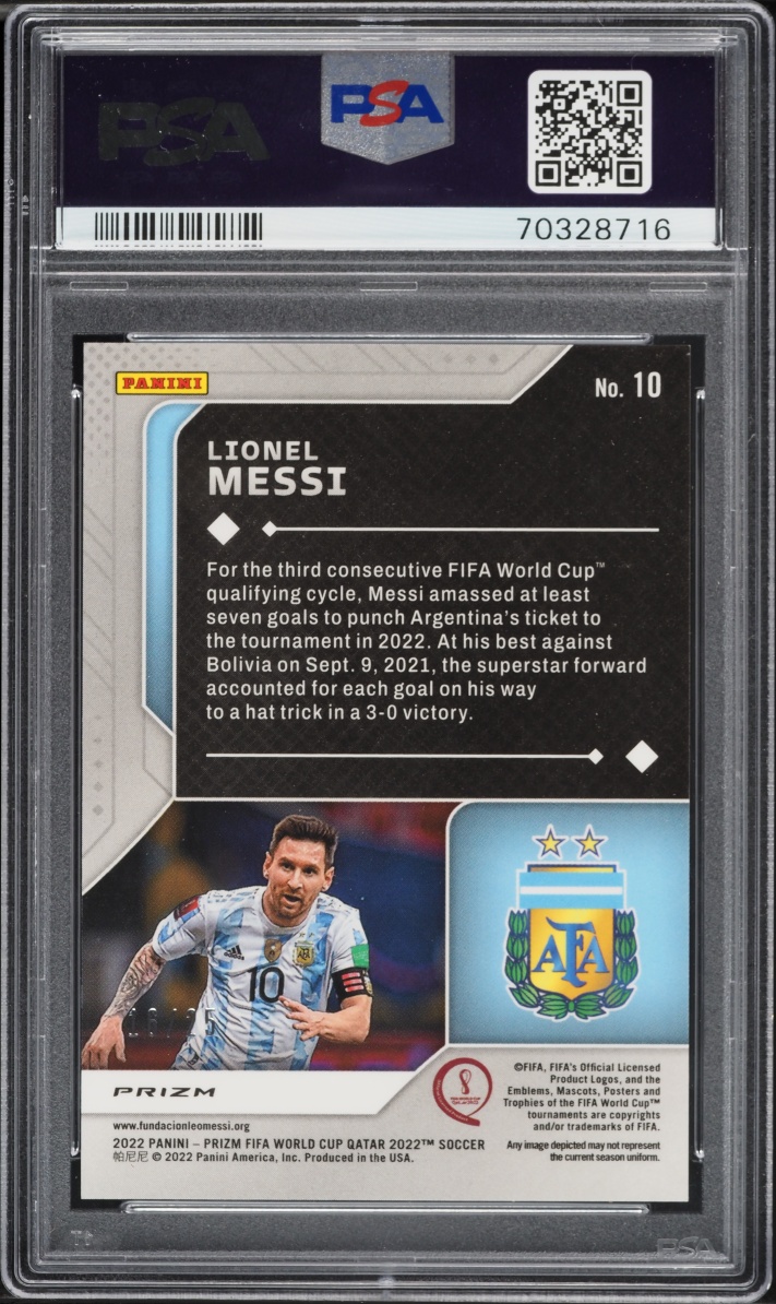 2022 Panini Prizm World Cup Qatar Scorers Club Orange Lionel Messi /25 #10 PSA 10 GEM MINT - Photo 2