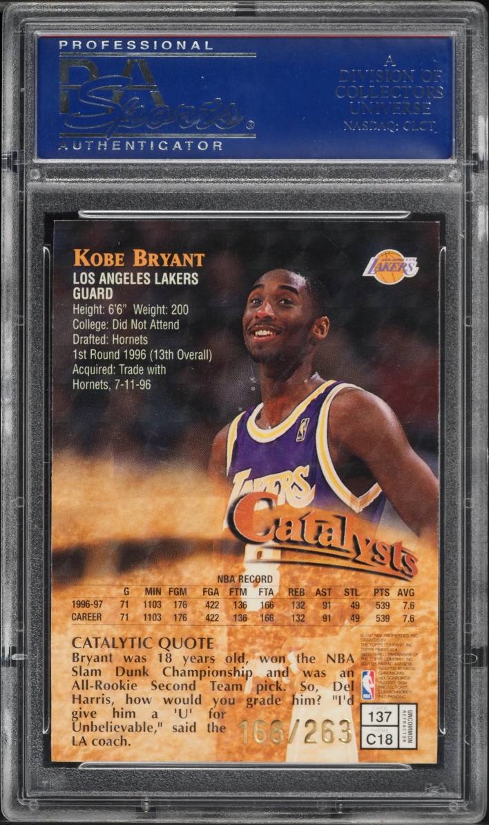 1997 Finest Embossed Refractor Kobe Bryant /263 #137 PSA 10 GEM MINT - Photo 2