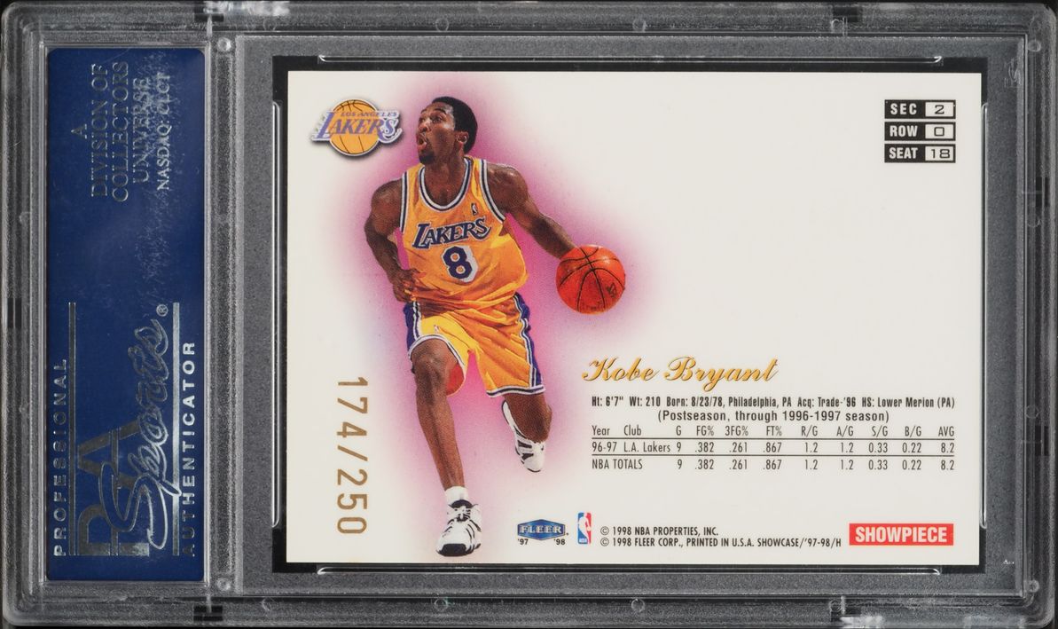 1997 Flair Showcase Row 0 Kobe Bryant /250 #18 PSA 10 GEM MINT - Photo 2