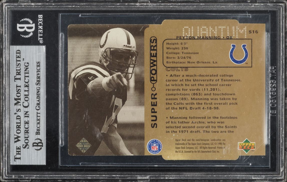1998 Upper Deck Super Powers Gold Die-Cut Peyton Manning ROOKIE 1/1 #S16 BGS 9 MINT - Photo 2