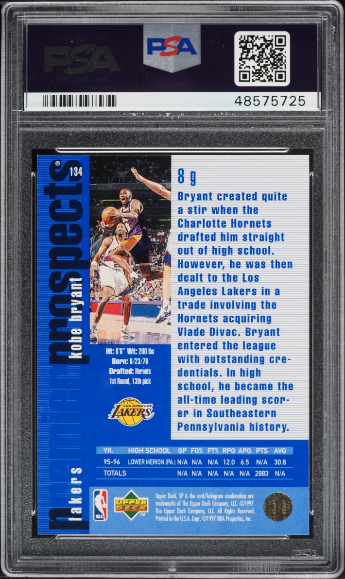 1996 SP Basketball Kobe Bryant ROOKIE #134 PSA 10 GEM MINT - Photo 2