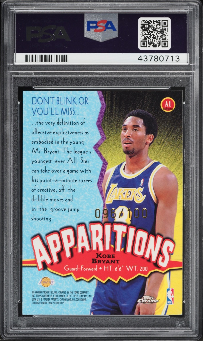 1998 Topps Chrome Apparitions Refractors Kobe Bryant /100 #A1 PSA 9 MINT - Photo 2