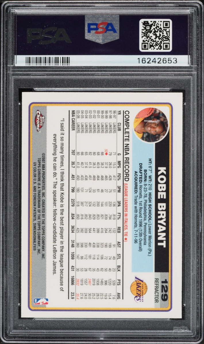 2006 Topps Chrome Refractor Kobe Bryant #129 PSA 9 MINT - Photo 2