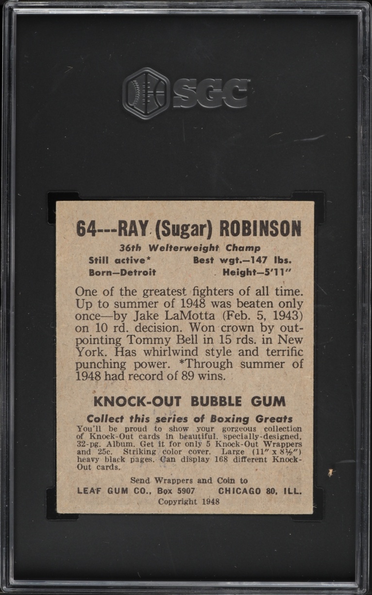 1948 Leaf Boxing Sugar Ray Robinson ROOKIE #64 SGC 6 EXMT - Photo 2
