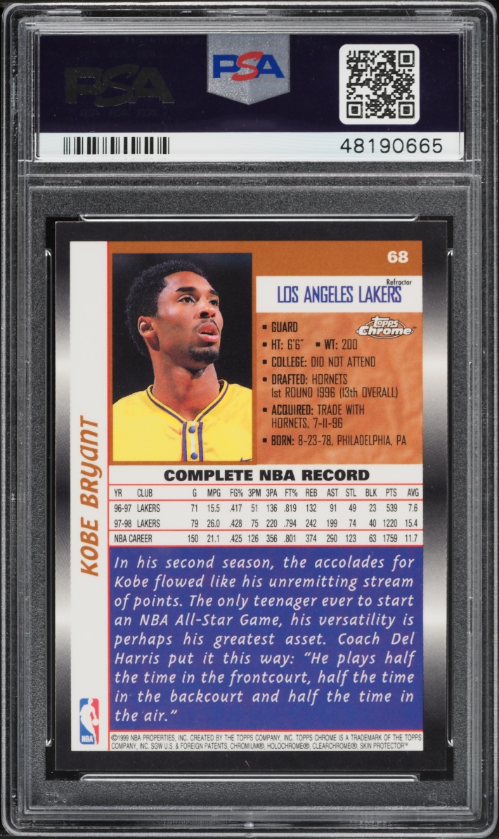 1998 Topps Chrome Refractor Kobe Bryant #68 PSA 9 MINT - Photo 2