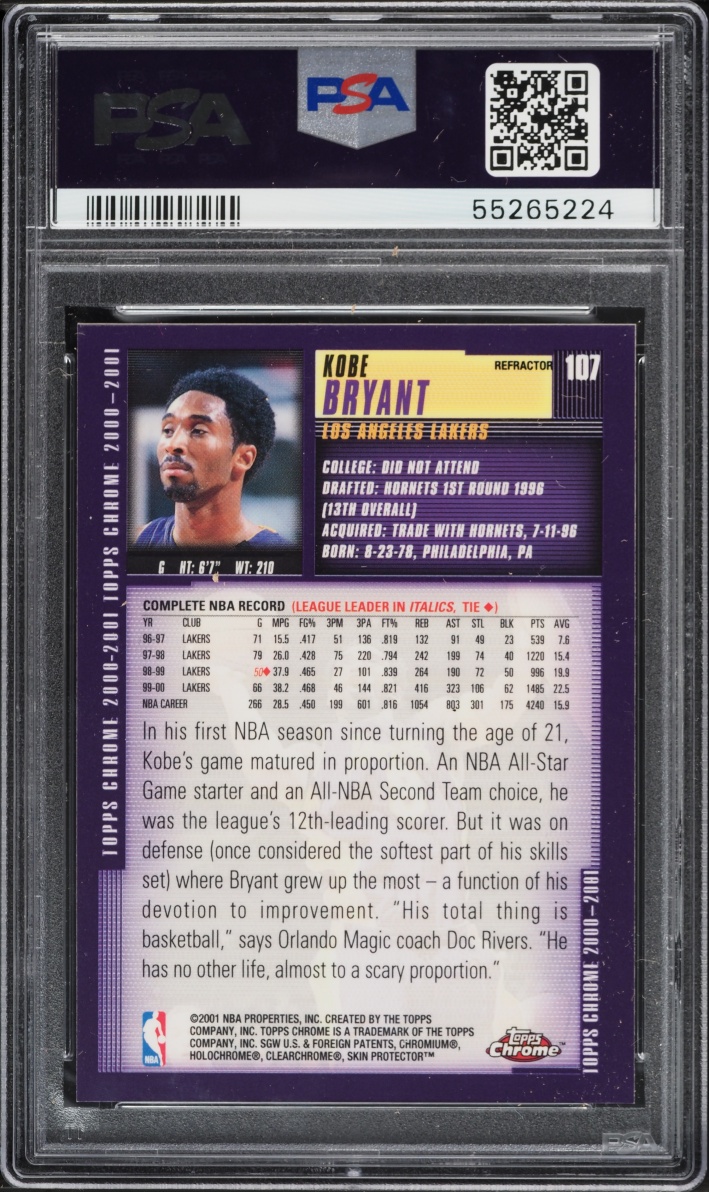 2000 Topps Chrome Refractor Kobe Bryant #107 PSA 9 MINT - Photo 2