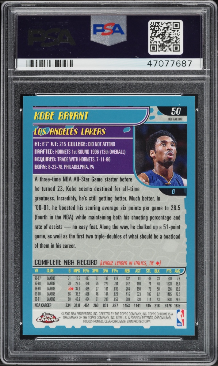 2001 Topps Chrome Refractor Kobe Bryant #50 PSA 9 MINT - Photo 2