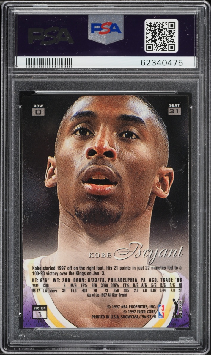1996 Flair Showcase Row 0 Kobe Bryant ROOKIE #31 PSA 8 NM-MT - Photo 2