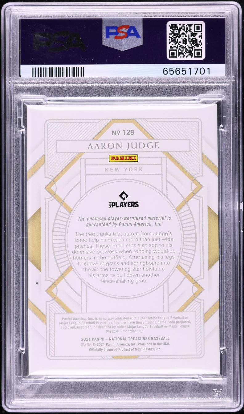 2021 National Treasures Gold Holo Aaron Judge PATCH /25 #129 PSA 10 GEM MINT