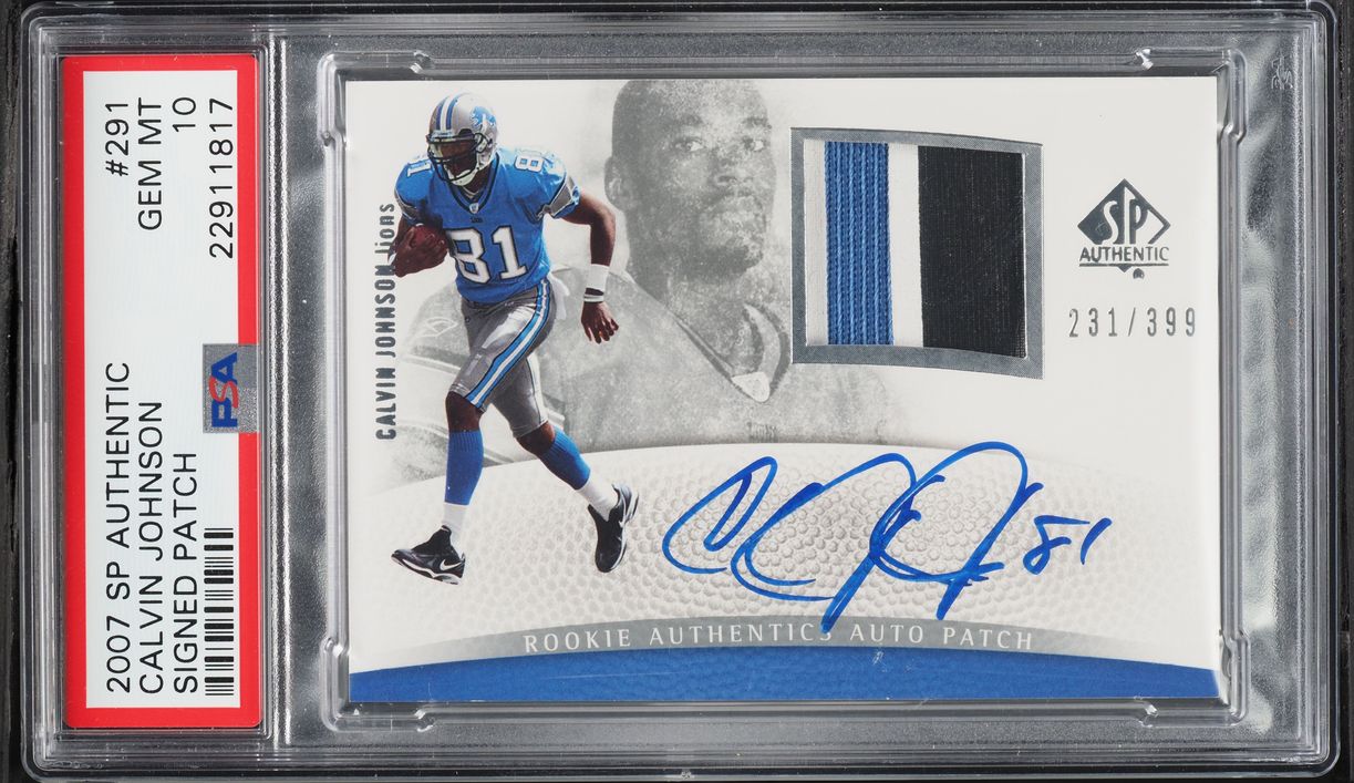2007 SP Authentic Calvin Johnson ROOKIE PATCH AUTO /399 #291 PSA 10 GEM MINT