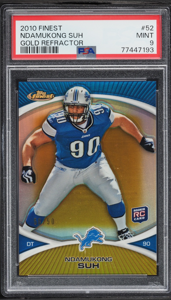 2010 Finest Gold Refractor Ndamukong Suh ROOKIE 50/50 #52 PSA 9 MINT