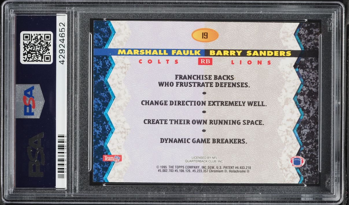 1994 Stadium Club Bowman's Best Refractor Barry Sanders Marshall Faulk ROOKIE #19 PSA 10 GEM MINT - Photo 2