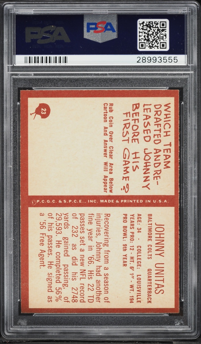 1967 Philadelphia Johnny Unitas #23 PSA 5 EX - Photo 2