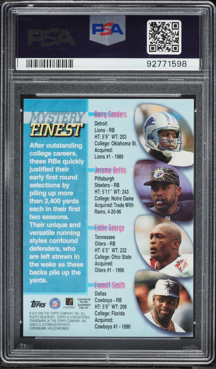 1998 Topps Mystery Finest Refractor Barry Sanders #M9 PSA 9 MINT - Photo 2