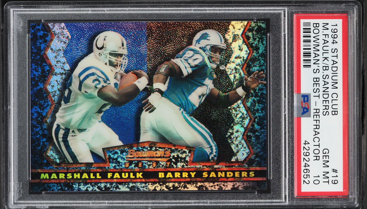 1994 Stadium Club Bowman's Best Refractor Barry Sanders Marshall Faulk ROOKIE #19 PSA 10 GEM MINT