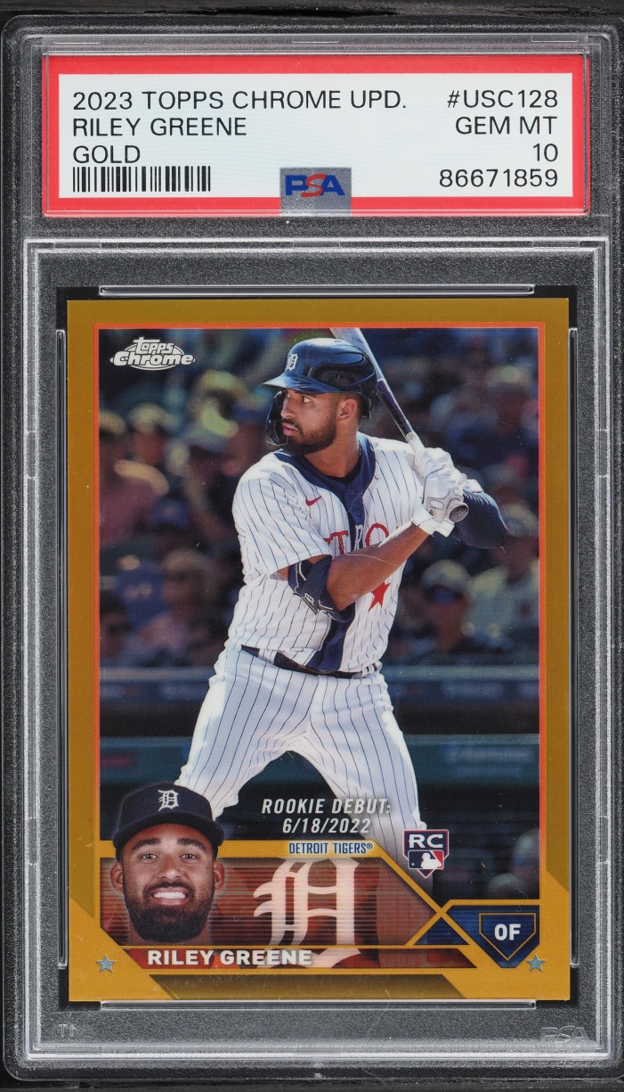 2023 Topps Chrome Update Debut Gold Riley Greene ROOKIE /50 #USC128 PSA 10 GEM MINT