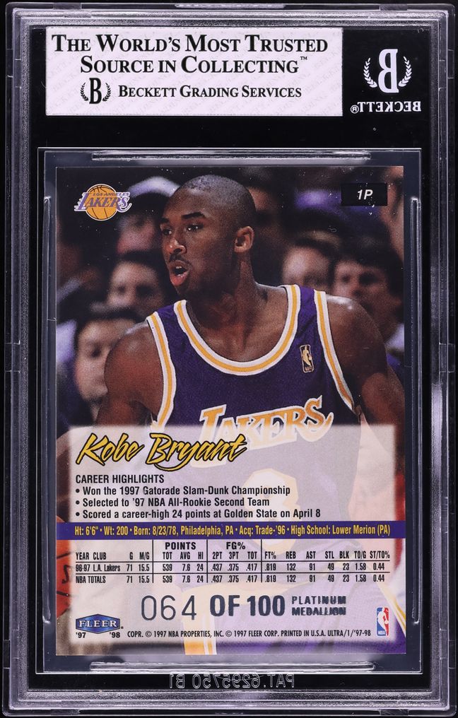 1997 Ultra Platinum Medallion Kobe Bryant /100 #1P BGS 8 NM-MT