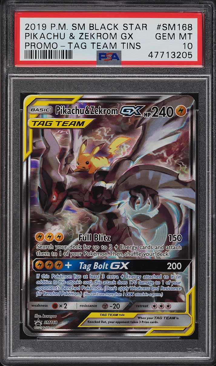 2019 Pokemon Sun & Moon Promo Tag Team Tins Pikachu & Zekrom GX #SM168 PSA 10 GEM MINT