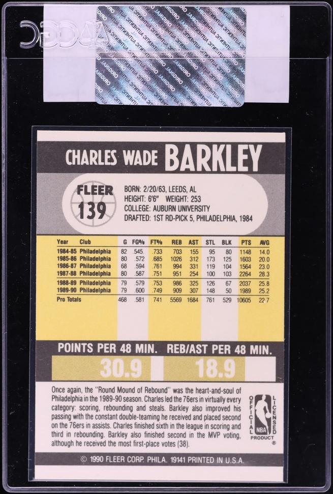 1990 Fleer Basketball Charles Barkley #139 CGC AUTH
