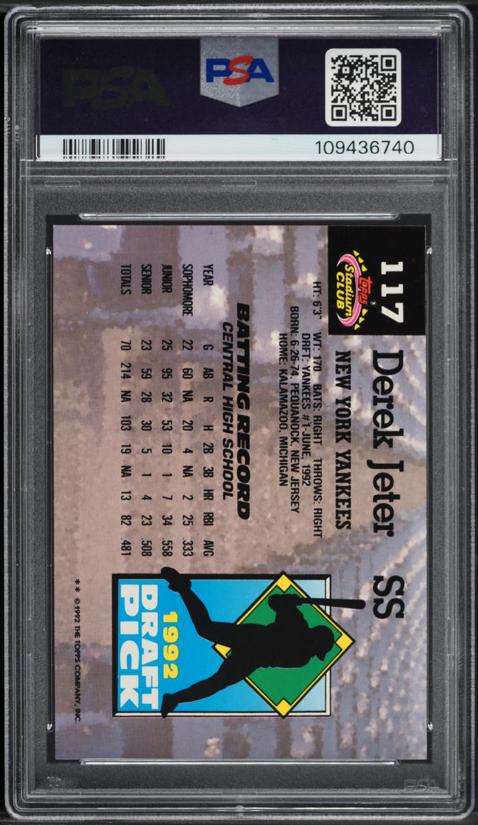 1993 Stadium Club Murphy Derek Jeter ROOKIE #117 PSA 8 NM-MT