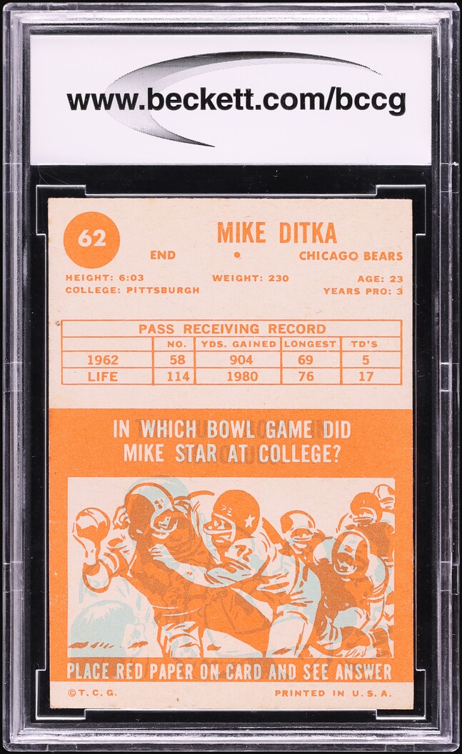 1963 Topps Football Mike Ditka #62 BCCG 9